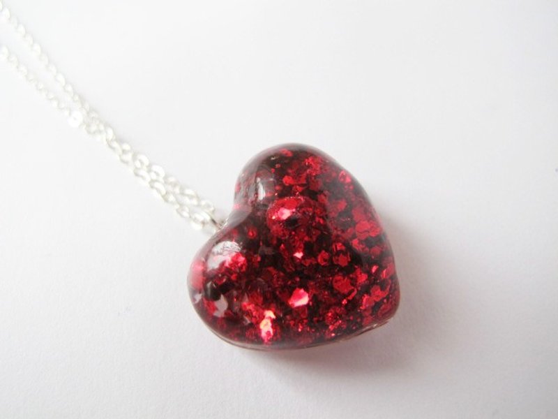 ＊Rosy Garden＊暖暖大红色亮片水流动心形水晶玻璃项链 - 项链 - 玻璃 红色