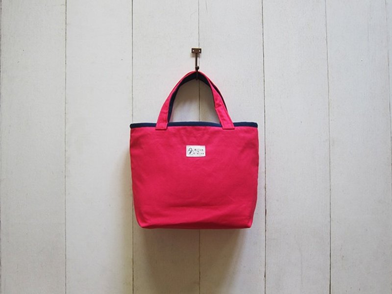 马卡龙系列-帆布小号托特包 桃红+海军蓝 (拉链开口款) - 手提包/手提袋 - 其他材质 多色