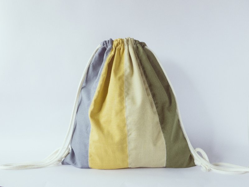 [Mi Sol 小太阳]-配色条纹束口袋后背包-蓝绿系 - 束口袋双肩包 - 其他材质 绿色