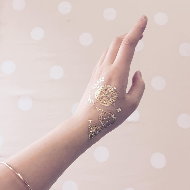 Not Real Tattoo 金色 纹身贴 - BOHO "小小波点民族风" 花花系列/ 金属 纹身贴纸 - 纹身贴 - 其他材质 金色