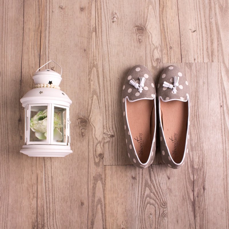 ----------Shoes Party----------日式和菓子灰芝麻圆点鞋 /女鞋/手工订制/日本布料 - 芭蕾鞋/娃娃鞋 - 其他材质 多色