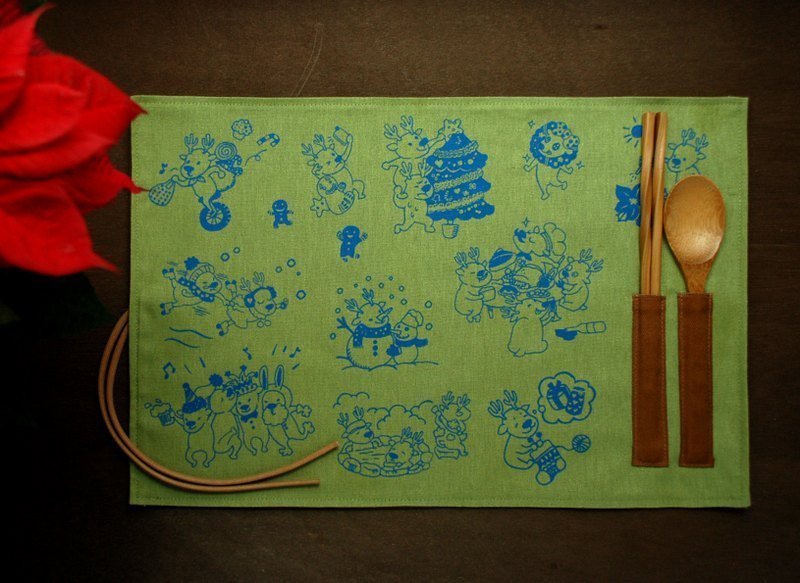 圣诞节限定款“麋鹿过耶诞”餐垫 - 绿色 - 其他 - 其他材质 红色