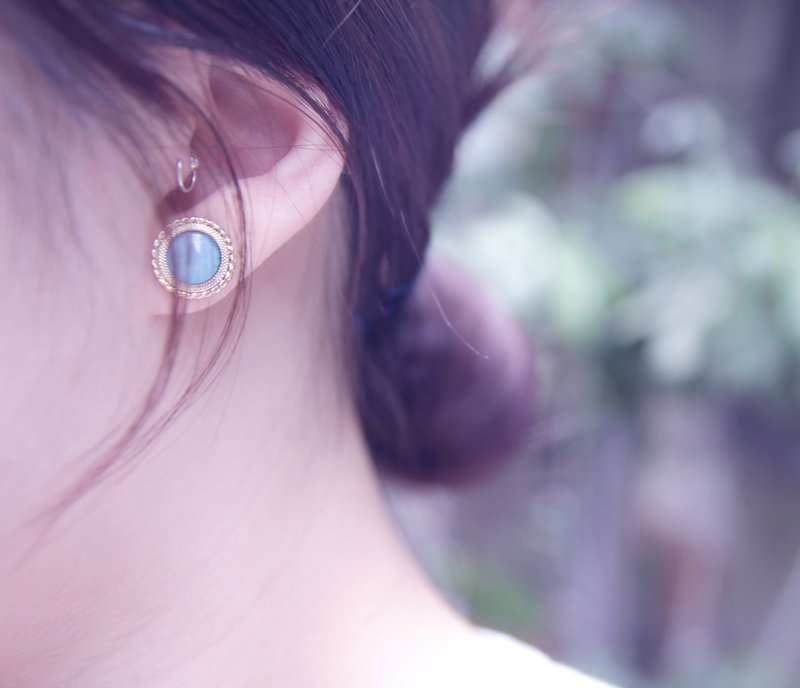 复古手工塑料耳环 金框土耳其蓝 ☞ 【翡冷翠】 - 耳环/耳夹 - 塑料 蓝色