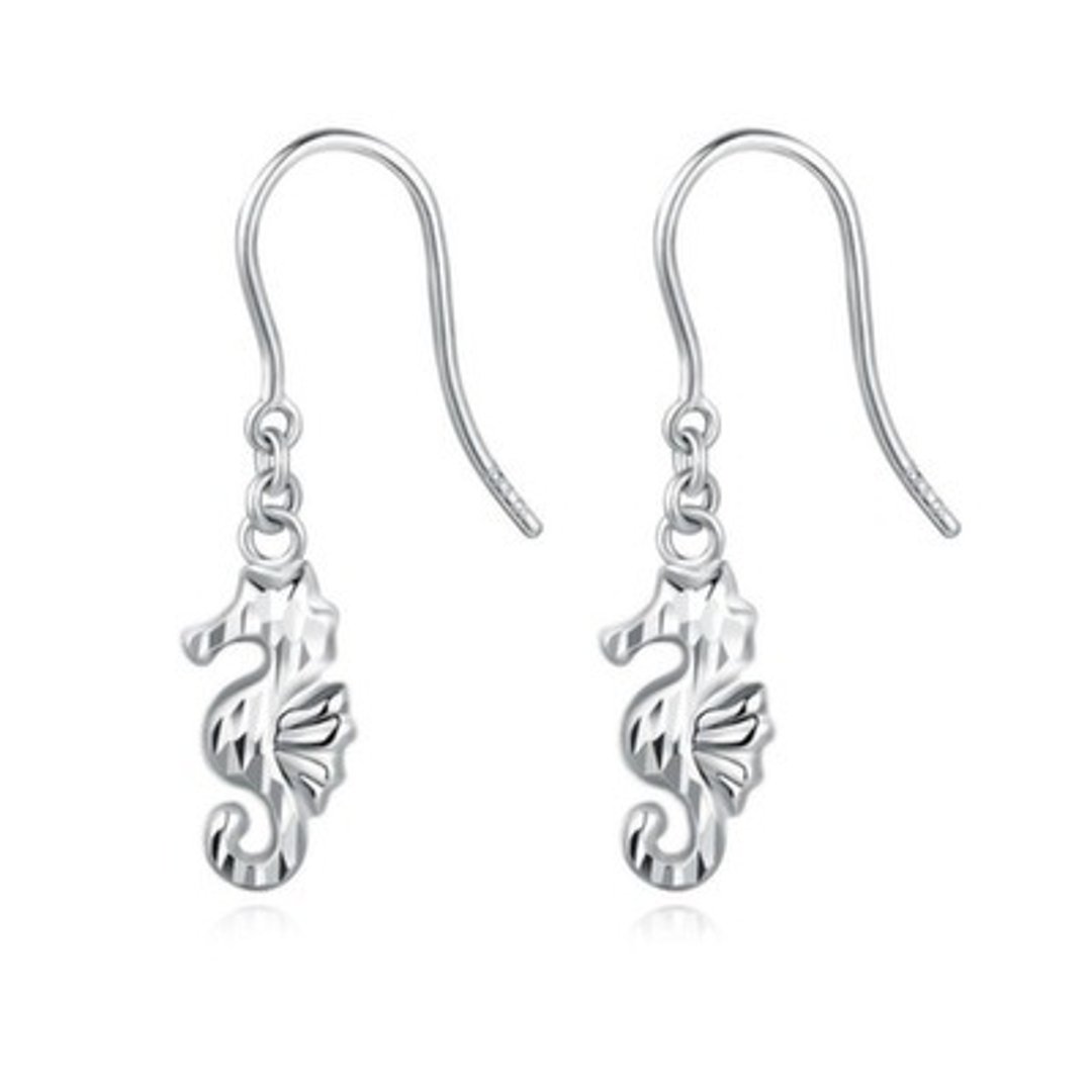 香港设计 14K/585 白色黄金 净金 海马吊款耳环 - 耳环/耳夹 - 其他金属 灰色
