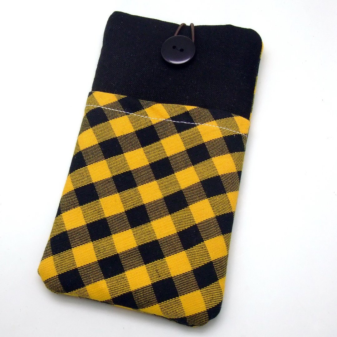 iPhone sleeve, Samsung Galaxy S8, Galaxy Note 8 pouch cover 自家制手提电话包, 手机布袋，布套 ，(可量身订制) - 格子 (P-61) - 手机壳/手机套 - 棉 黑色