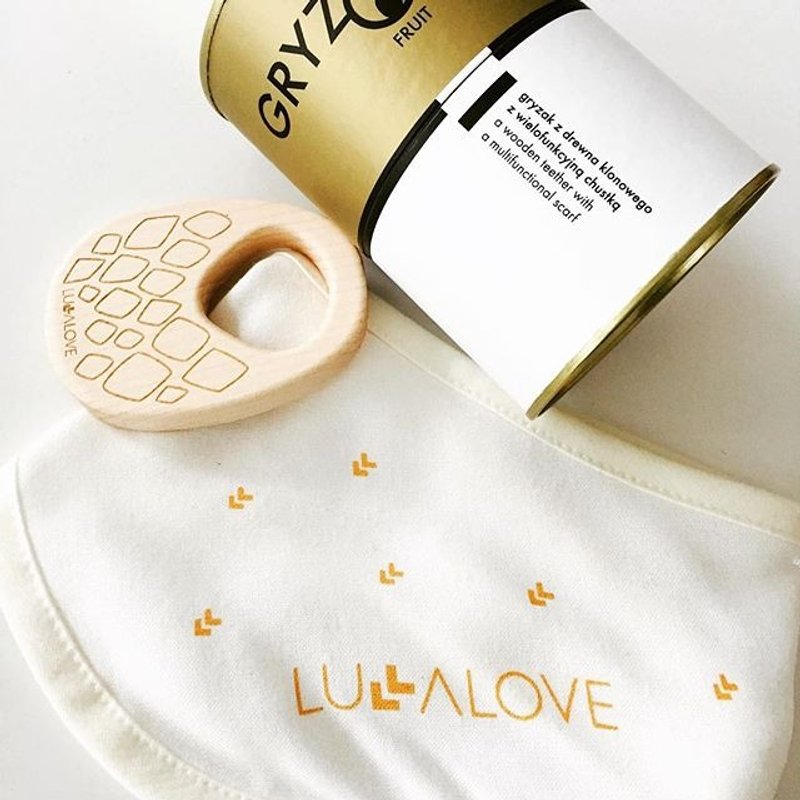 【欧洲制】Lullalove 咬咬领巾+枫木磨牙玩具-凤梨 - 满月礼盒 - 木头 