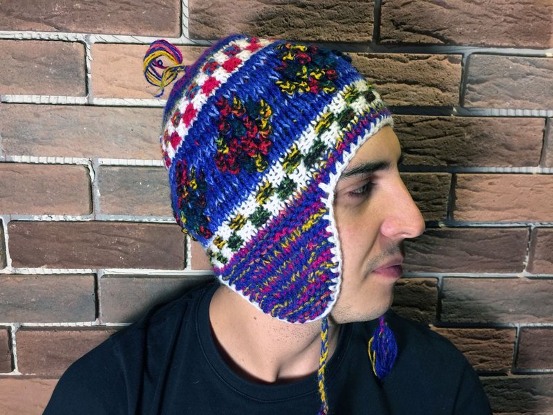 印加织纹多彩毛帽-蓝 - 丝巾 - 其他材质 蓝色