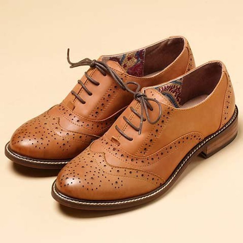 e’cho．英伦典迷复古雕花系带牛津鞋║Ec11擦旧咖 - 女款牛津鞋/乐福鞋 - 真皮 咖啡色