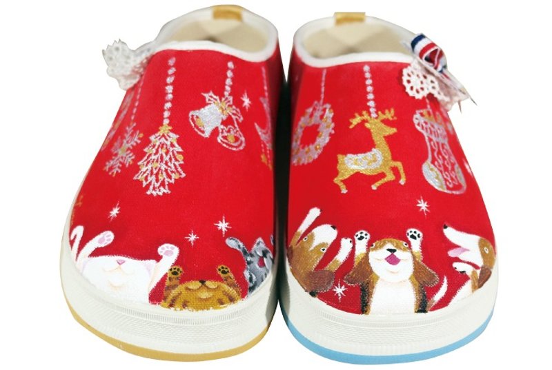 【阿关麻麻手绘圣诞彩绘鞋礼盒组】阿汪阿喵欢庆圣誔 - 其他 - 棉．麻 红色