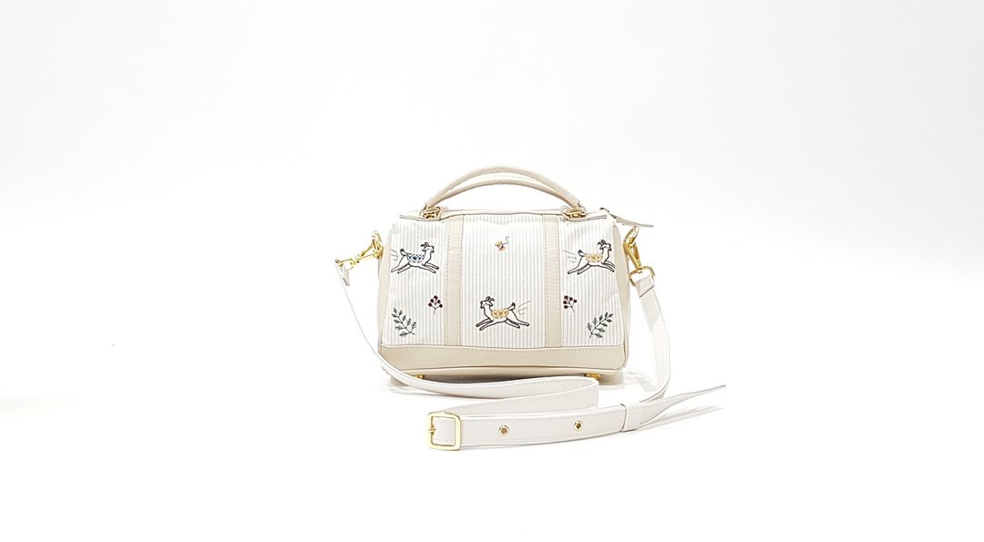 Mini Goat White Pan Bag (M) - 皮夹/钱包 - 绣线 咖啡色