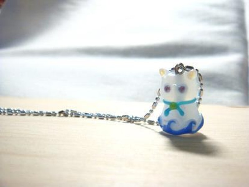 柚子林手工琉璃 - 爱幻想的喵喵 (白玉色) - 项链 - 玻璃 白色