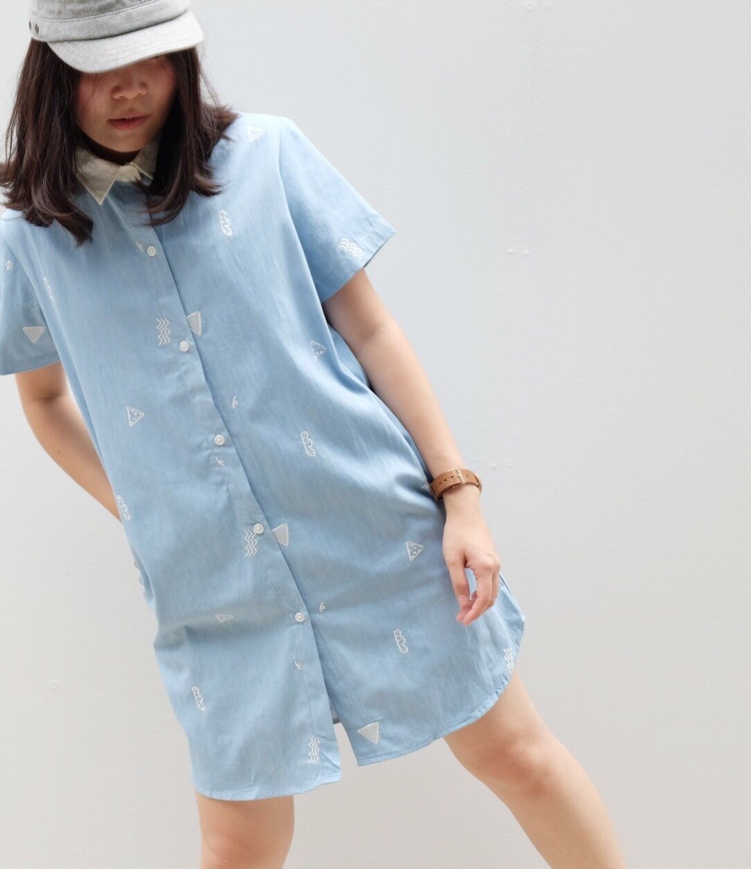 SHIRT DRESS - 洋装/连衣裙 - 绣线 蓝色