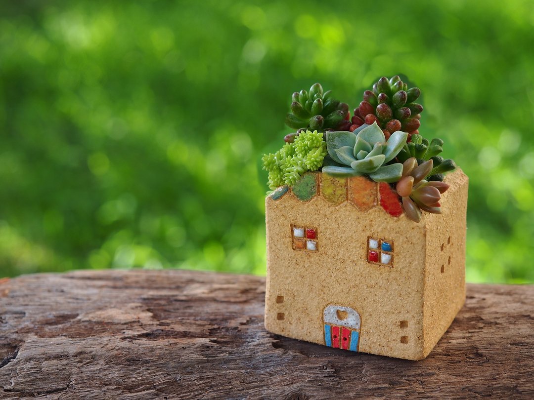 【花园小屋Garden】陶手作-超可爱彩虹小屋(S)/岩石黄色/Ceramic House - 植栽/盆栽 - 其他材质 