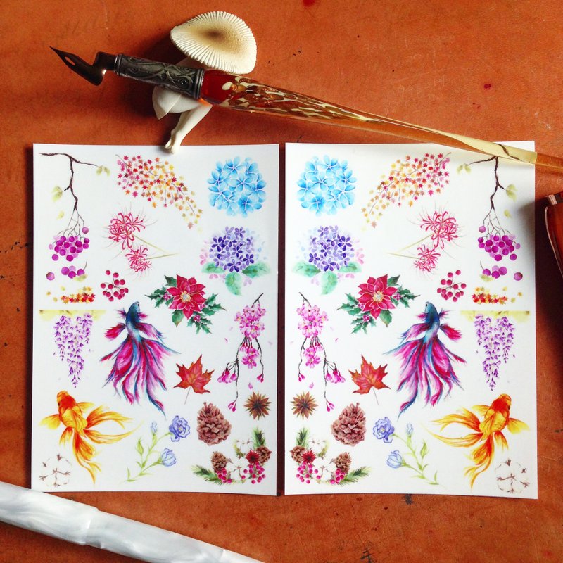 鱼花果。透明贴纸-无刀模 - 贴纸 - 纸 白色