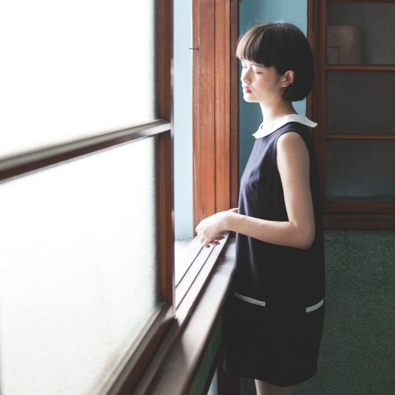 SUMI_ 60's 复古棉麻洋装_5SF603_黑 - 洋装/连衣裙 - 棉．麻 黑色