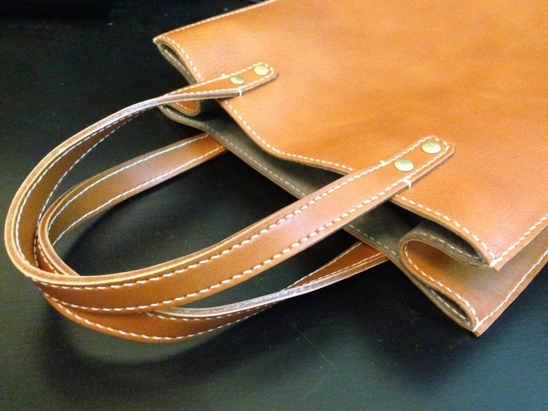 日式托特包＜加长版＞ 皮革 手工制 Leather Tote Bag - 手提包/手提袋 - 真皮 橘色