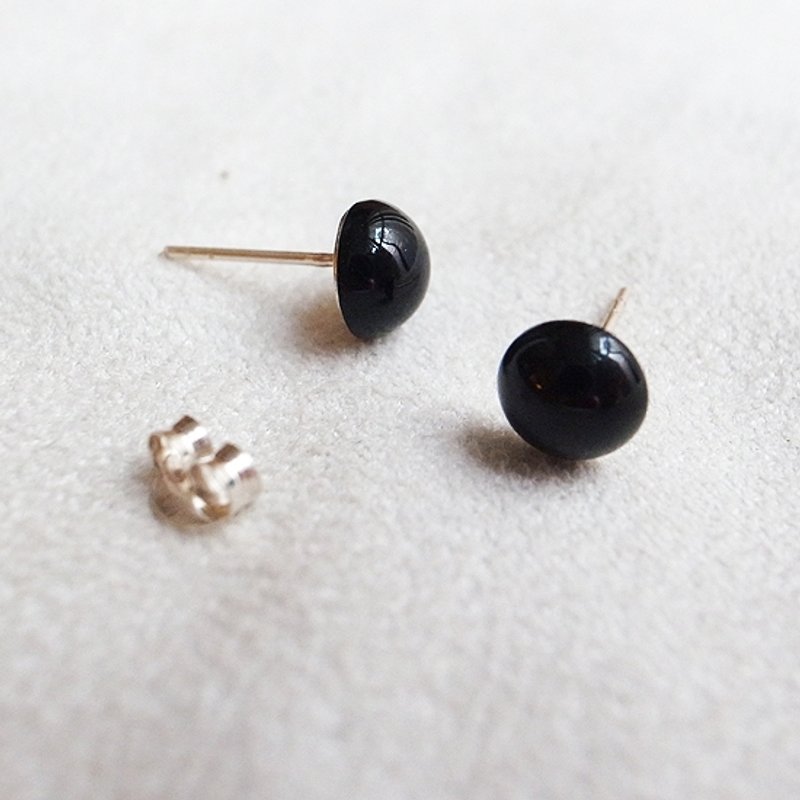 ☽柒夕手作☽【07273】黑玛瑙纯银耳环 - 耳环/耳夹 - 宝石 黑色