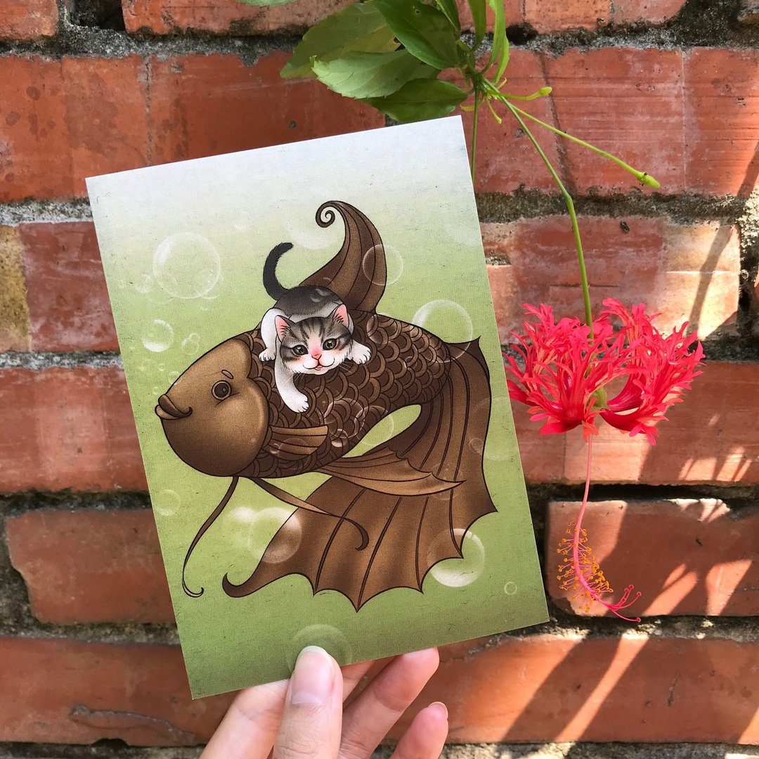 【抹茶牛奶巧克力/故事插画明信片 】/巧克力/鲷鱼烧/小奶猫 - 卡片/明信片 - 纸 咖啡色