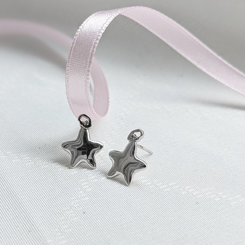 【限量绝版品】流星雨 -星愿- 许愿星星耳钉式耳环 手作饰品 - 耳环/耳夹 - 其他金属 银色