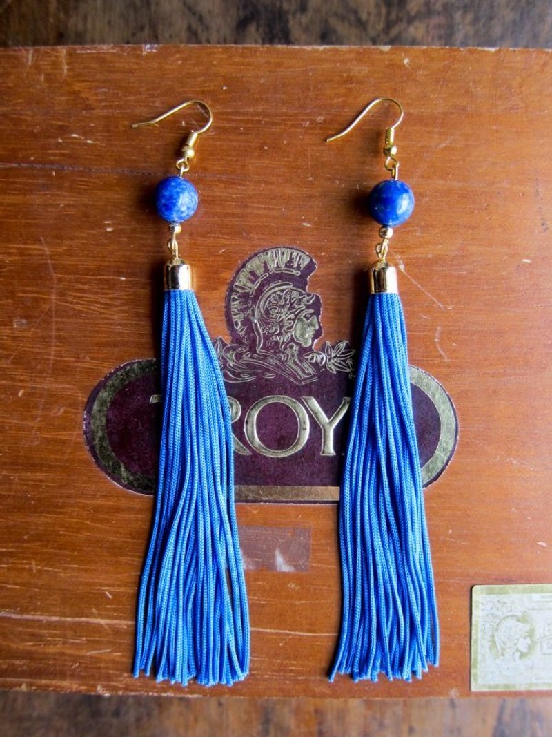 ▻◅ 2013新品-青金石星彩流苏耳环 - 耳环/耳夹 - 其他材质 蓝色