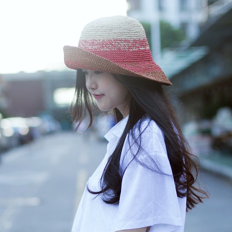 张可爱帽子夏天日系渐变色拉菲草防晒遮阳草帽 - 帽子 - 植物．花 多色