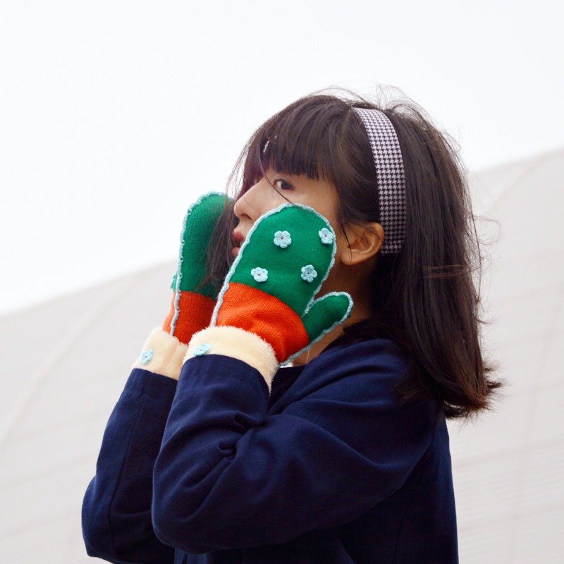 手工钩针花 拼色针织手套 新年礼物 - 手套 - 其他材质 绿色