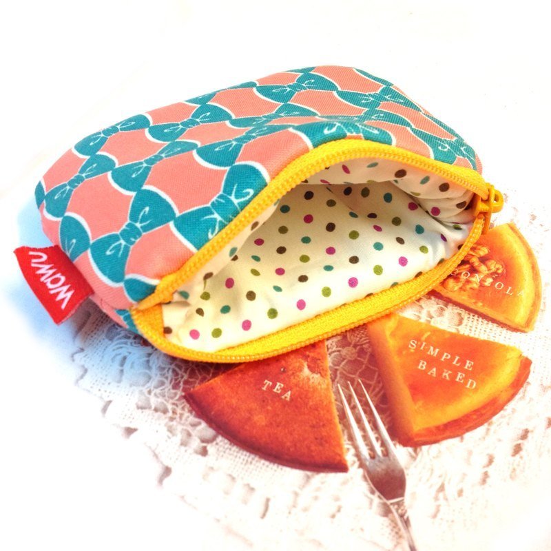 WaWu 小零钱包 (粉绿蝴蝶结) 限量日本布* - 零钱包 - 棉．麻 粉红色