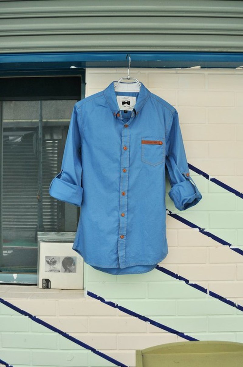 男朋友可以穿这么帅吗？一起郊游蓝天衬衫 - 男装衬衫 - 其他材质 蓝色
