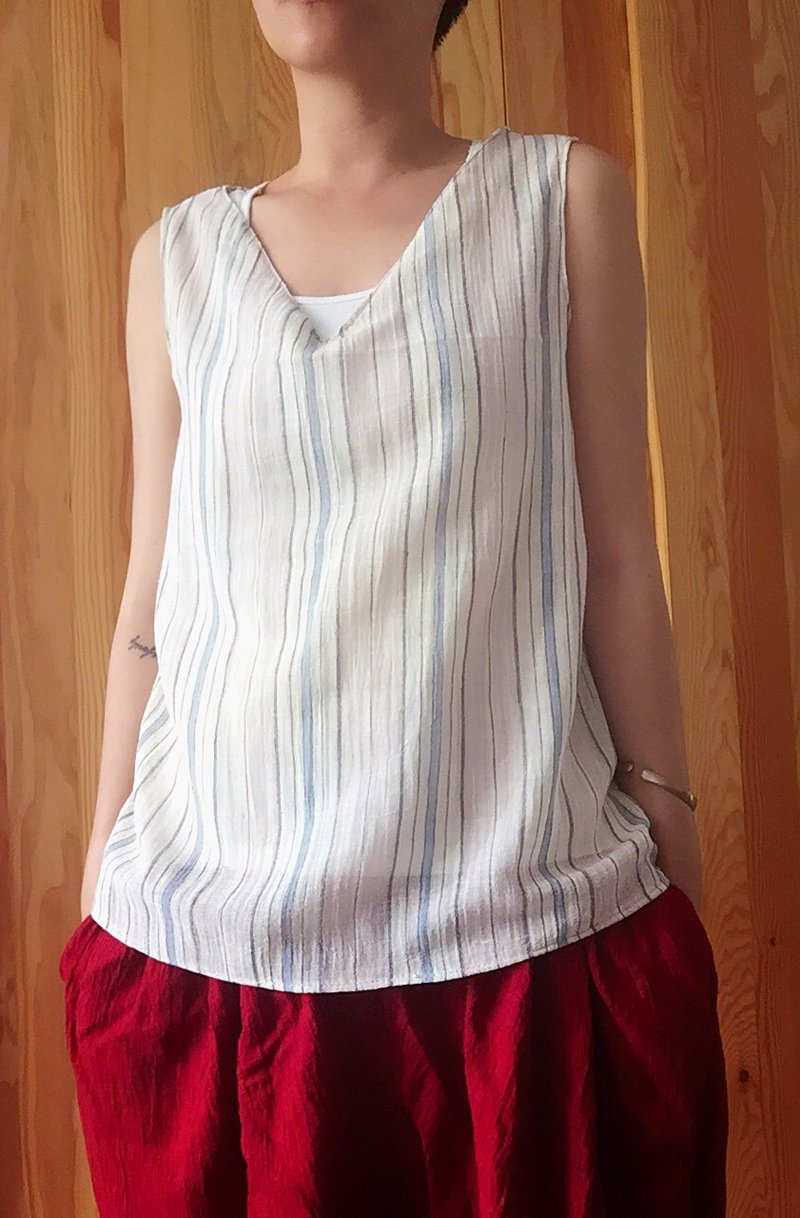 我和我走吧  手作百分百印度棉V领凉夏背心 - 女装背心 - 其他材质 粉红色