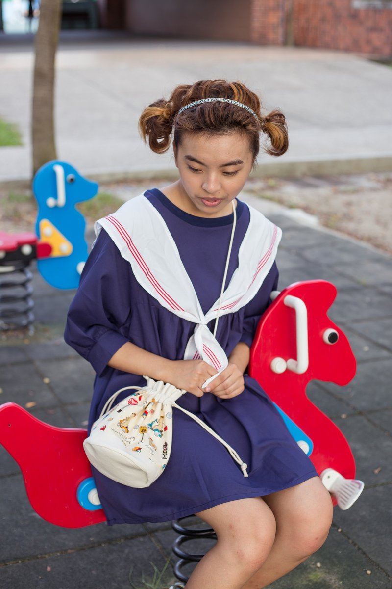 脱裤熊 / 米 熊 / 多用途 水桶包 束口包 收纳包 - 侧背包/斜挎包 - 棉．麻 