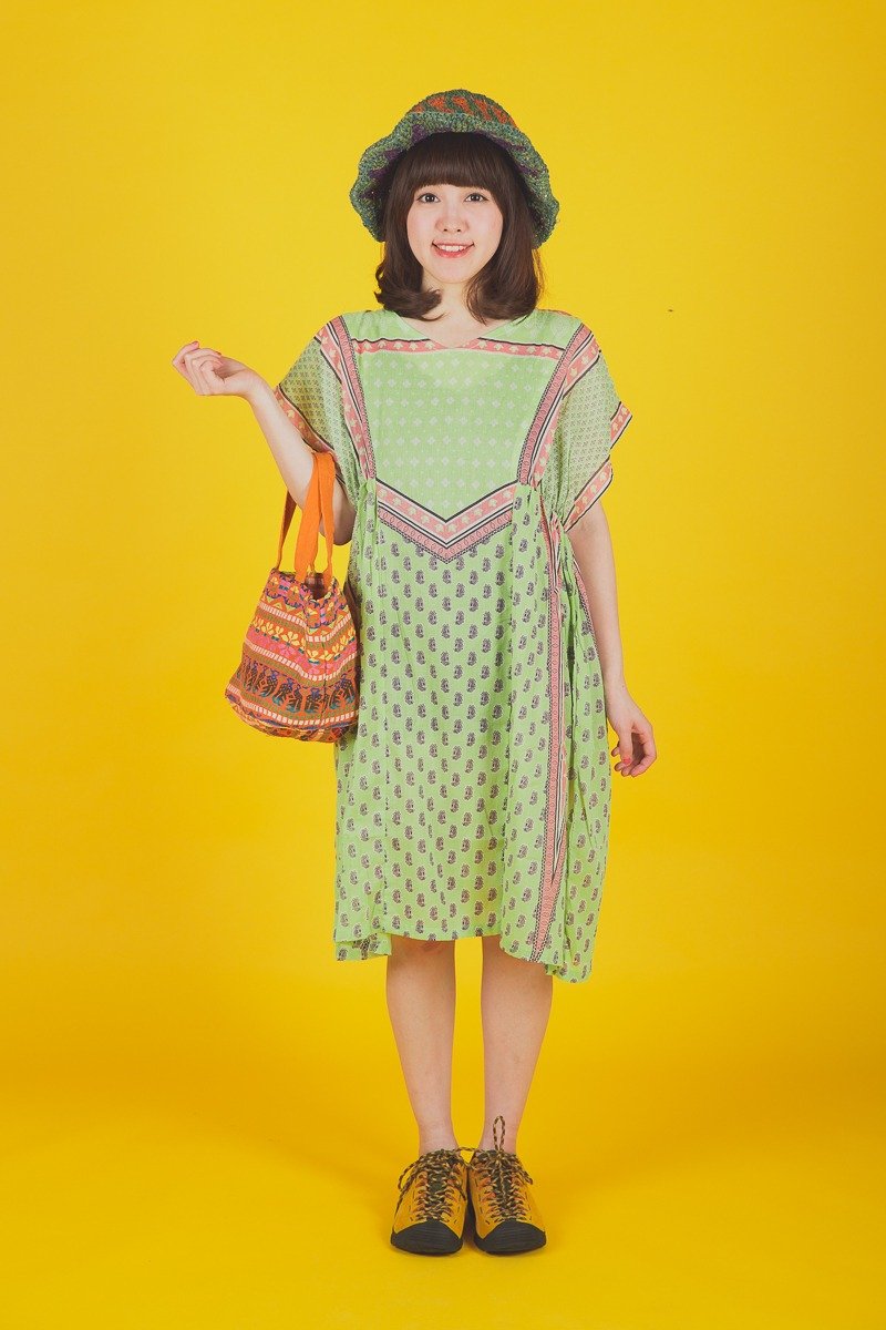 ☼saibaba ethnique // 变形虫图腾洋装☼ - 洋装/连衣裙 - 棉．麻 绿色