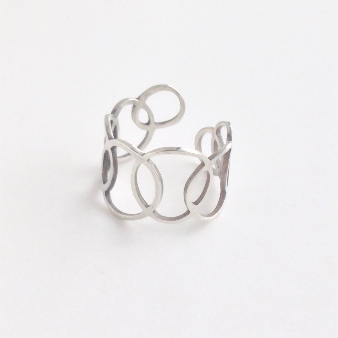 Ring: Silver circles design "connections" <unisex> US size 5-10 - 戒指 - 其他金属 灰色