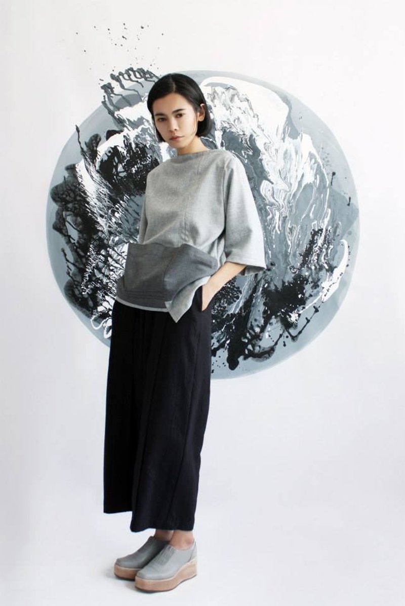 黑色打摺棉麻宽口裤 - 女装长裤 - 其他材质 黑色