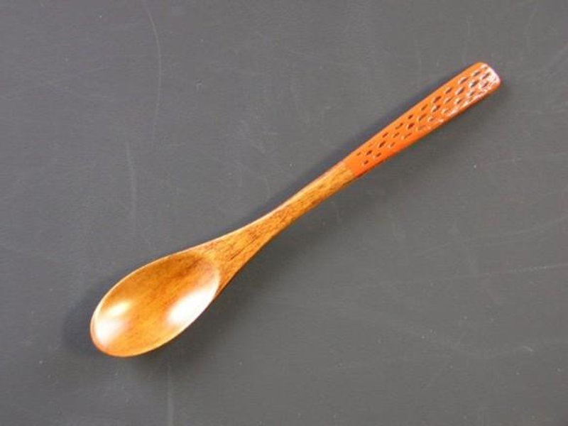 漆茶汤匙　点点刻痕设计　橙色 - 餐刀/叉/匙组合 - 木头 橘色