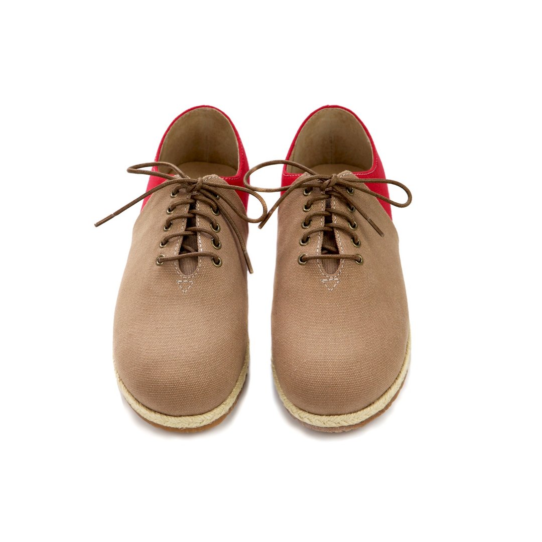 Two Tone Canvas Flat Espadrilles M1105 BrownRed - 女款休闲鞋 - 棉 粉红色