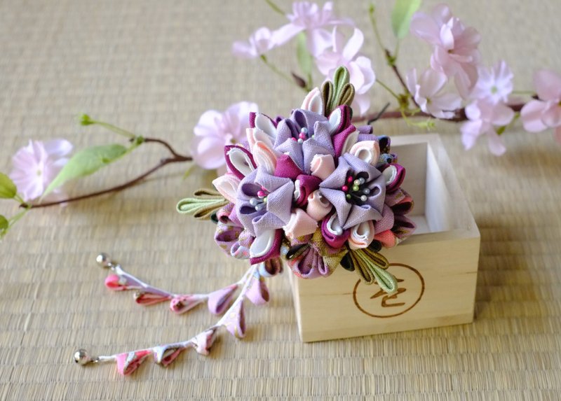 Hana Saku【つまみ细工】灿花。绽放｜幻紫－日式和风花簪 布花 浴衣和服发饰 手工创作 - 发饰 - 棉．麻 紫色