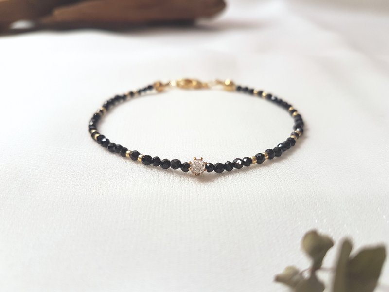 墨暮星空 · 黑尖晶 串珠 细环 - 手链/手环 - 水晶 黑色