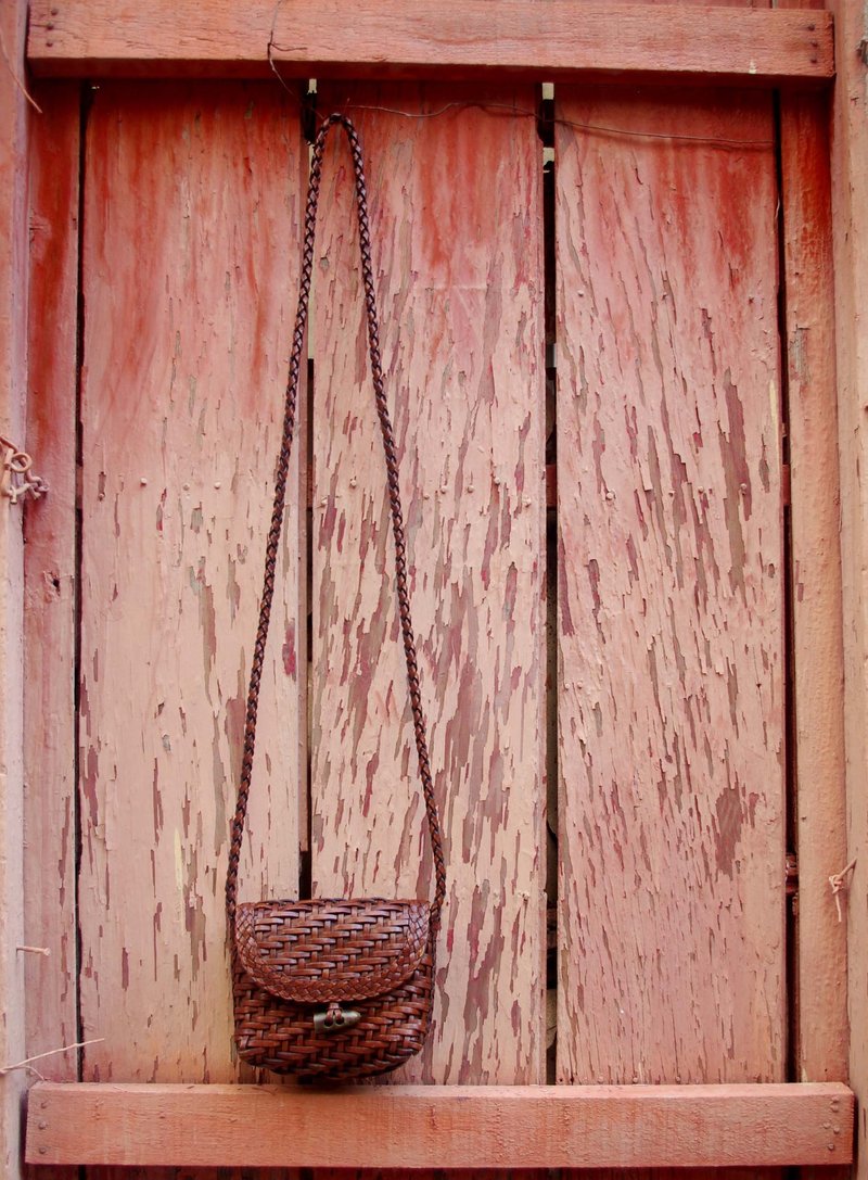 4.5studio-日本扛回下北泽古着-美式咖啡编织牛角扣小方包 - 侧背包/斜挎包 - 真皮 咖啡色