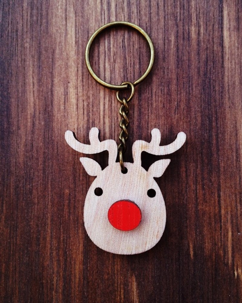 敲敲木-红鼻子麋鹿钥匙圈 - 钥匙链/钥匙包 - 木头 