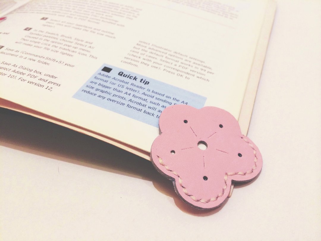 Zemoneni 全手作 牛皮革 樱花书签 Bookmarks - 皮件 - 真皮 粉红色