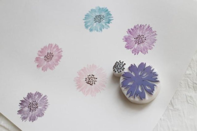 【好评加售】矢车菊 多色印章 橡皮擦印章 - 印章/印台 - 木头 白色