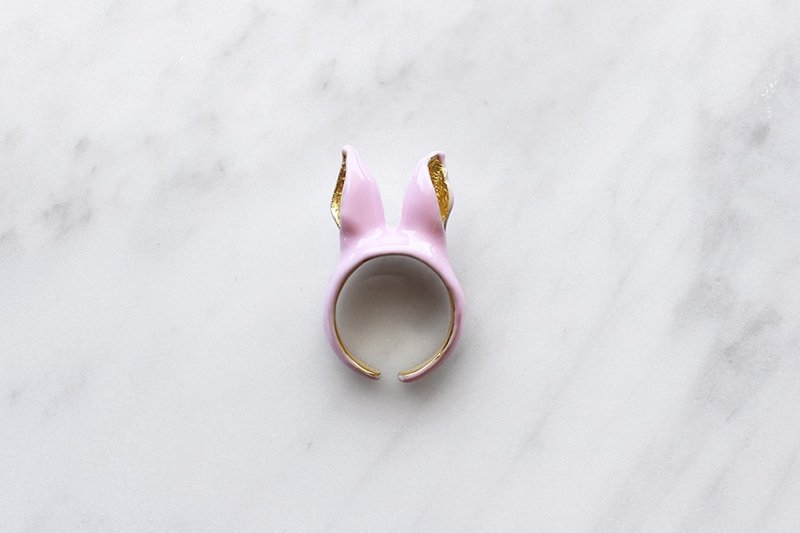 粉红色兔子耳朵戒指 - 戒指 - 铜/黄铜 粉红色