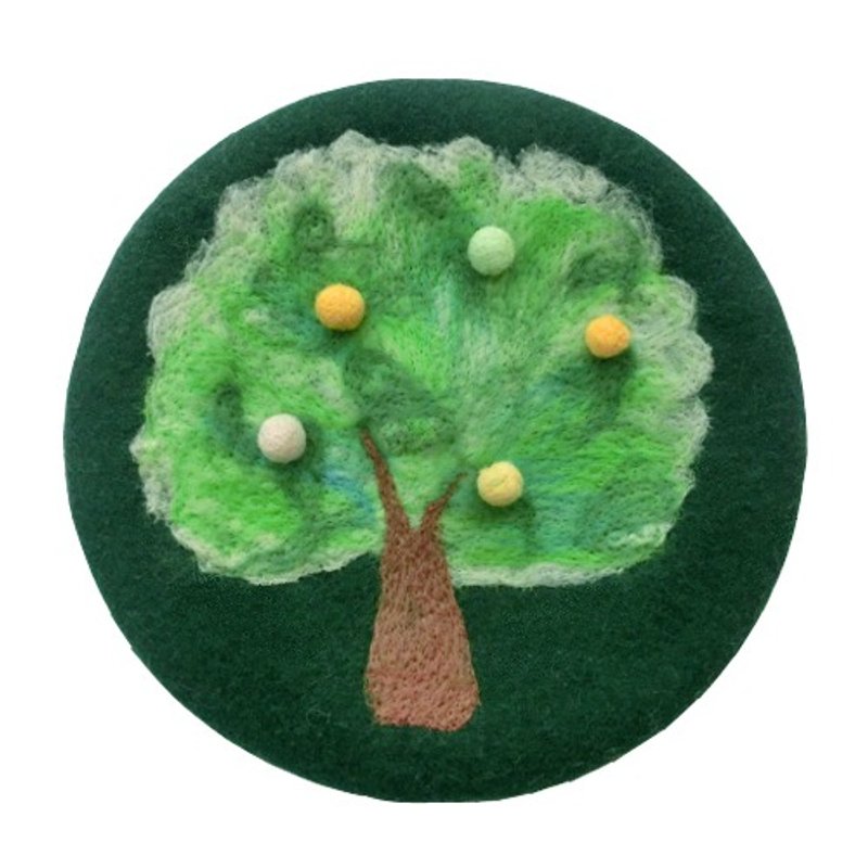 羊毛氈 油畫風 我是一顆樹 綠色畫家帽 復古風 貝雷帽 - 帽子 - 羊毛 绿色