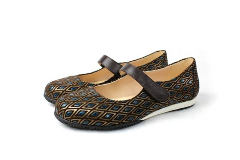 咖蓝 甜美娃娃鞋 - 芭蕾鞋/娃娃鞋 - 真皮 咖啡色