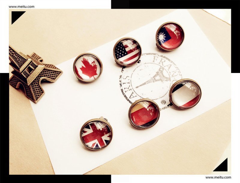 【Simple】复古国旗耳钉 - 耳环/耳夹 - 其他金属 