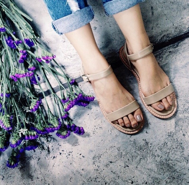 露脚背绑踝 - 卡其色 - 女款休闲鞋 - 真皮 卡其色