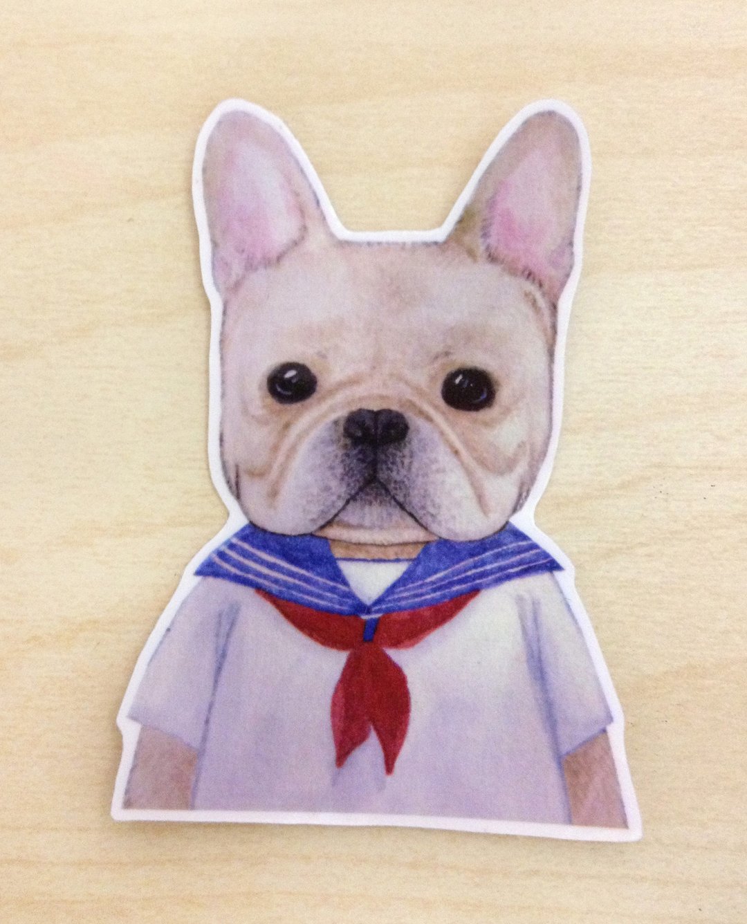 衣着小宠物系列-水彩手绘水手服法国斗牛犬透明贴纸 - 贴纸 - 纸 卡其色