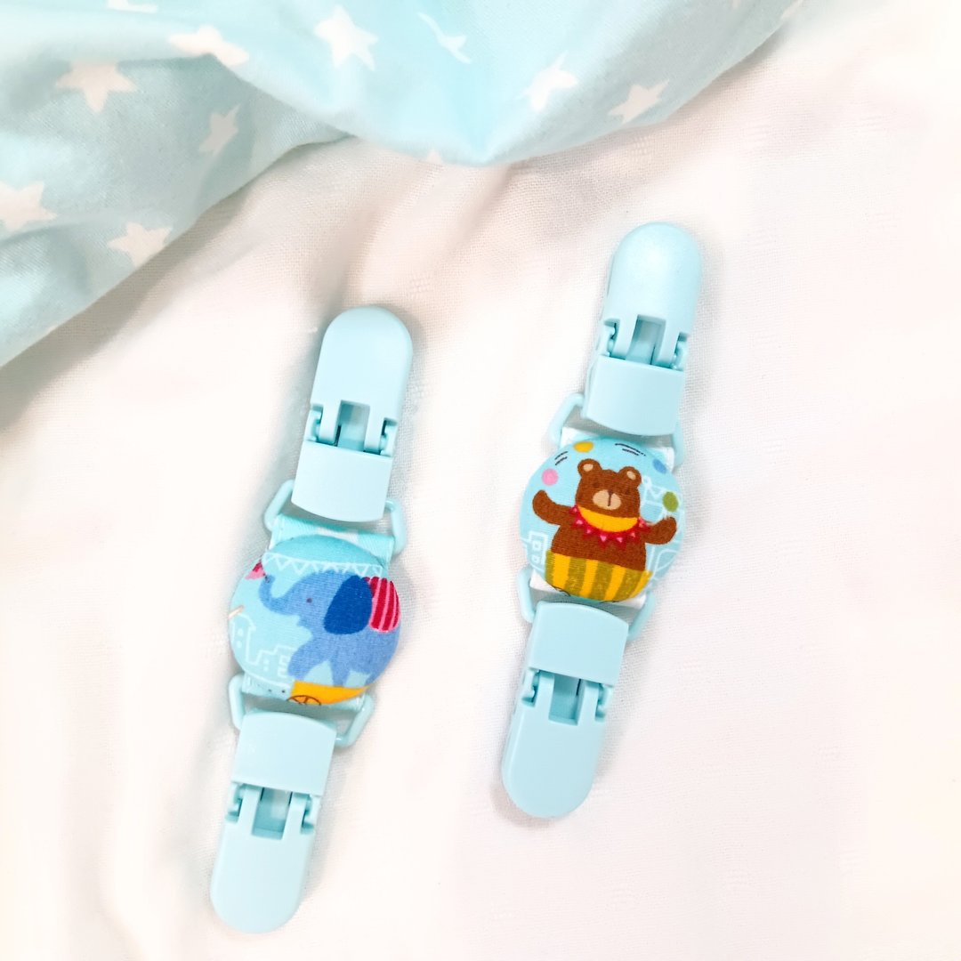 马戏团动物-2款可选。手帕夹 短版奶嘴链 - 围嘴/口水巾 - 棉 蓝色