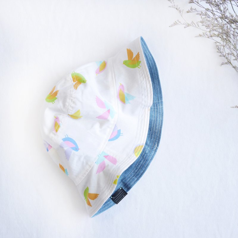 温柔双面渔夫帽系列 | 色纸鸟 - 帽子 - 棉．麻 白色