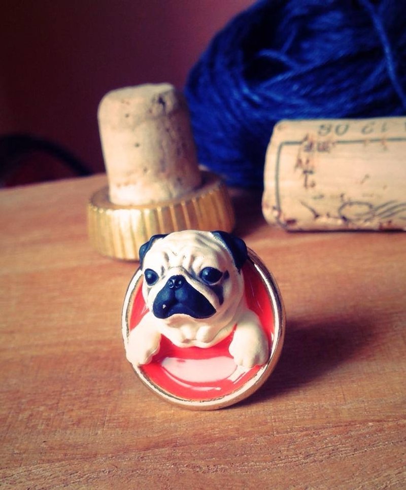 “Doggy Finger”巴哥 - 戒指 - 其他金属 橘色